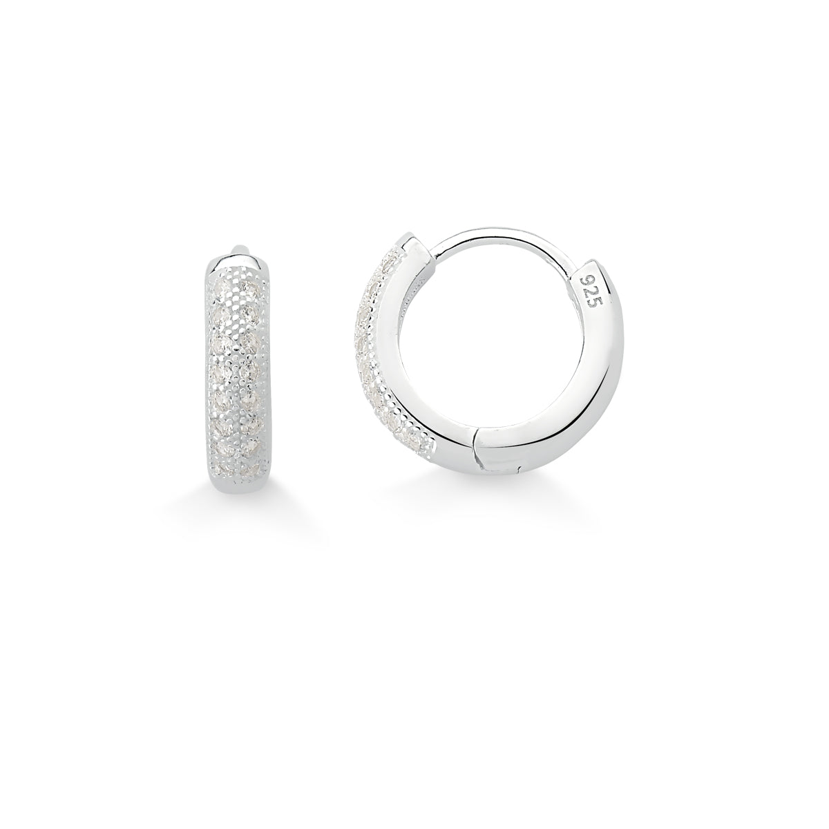 Brinco de Prata Argola Click com Zircônias Cristal
