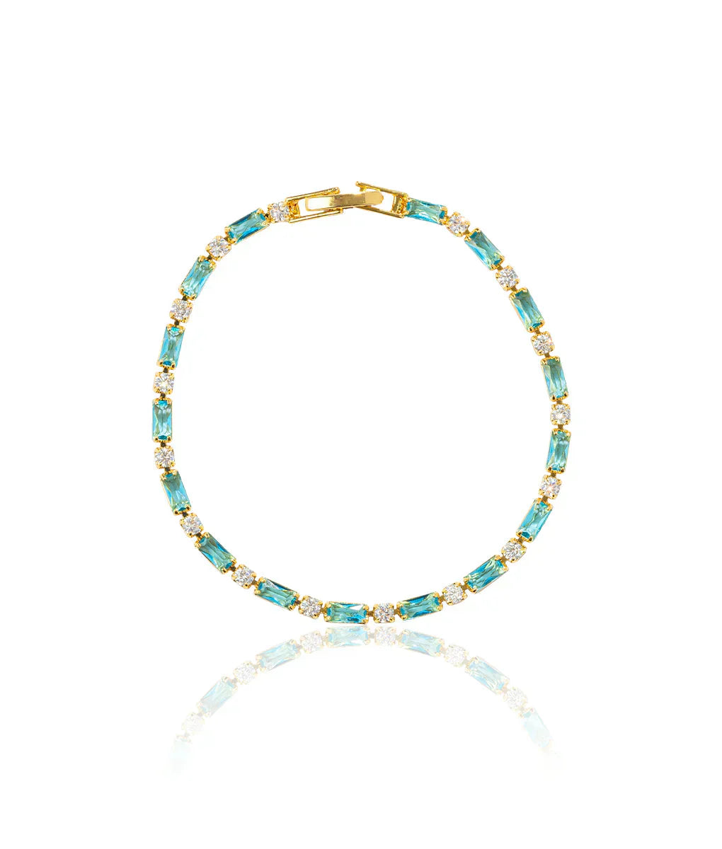 Pulseira Feminina Dourada com Pedra Azul Turquesa