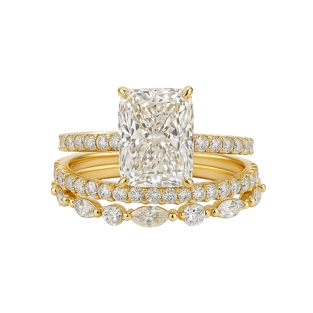 Conjunto 3 Anéis Luxo em Prata 925 – Pedra Retangular Cravejada