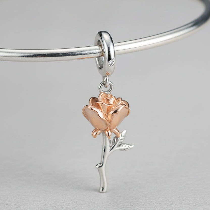 Berloques LifeCharm em Prata 925 - Rosa e Girassol - Life Charm