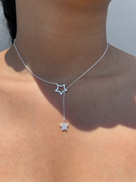 Colar em Prata 925 com Estrelas e Zircônias: Brilho Celestial Ajustável