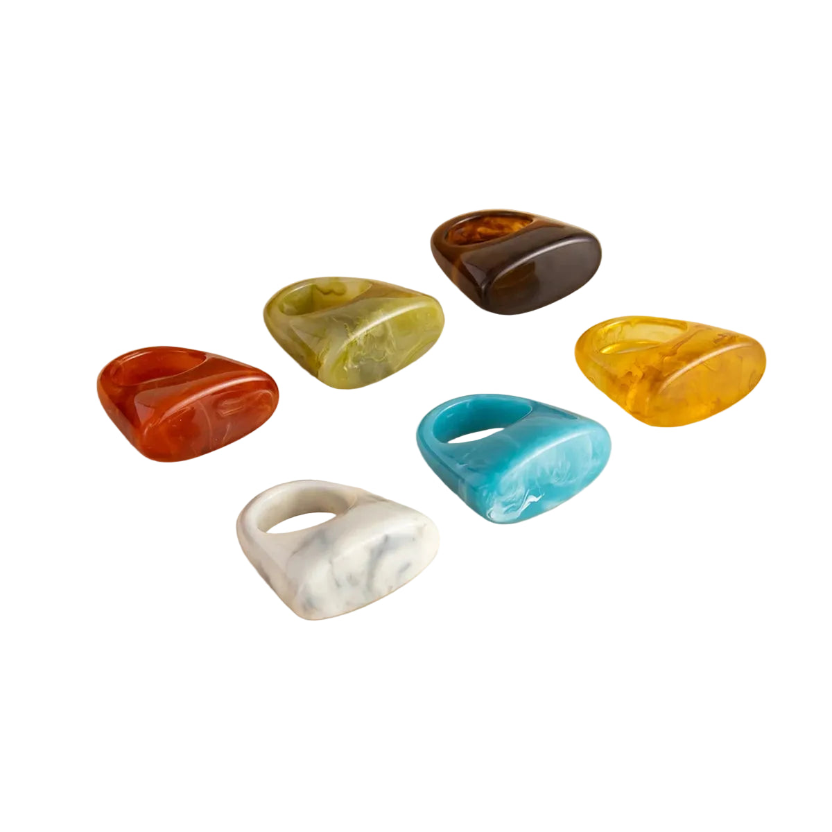 Anel de Resina Colorido Marmorizado Chunky – Kit 6 Unidades ou Avulso - Life Charm