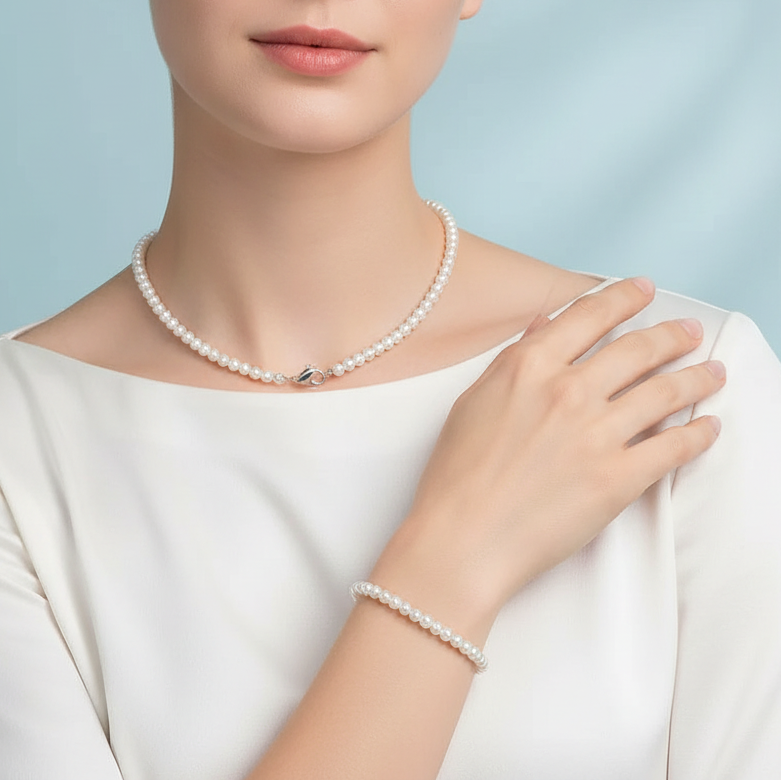 Kit Colar e Pulseira Finas de Pérola em Prata 925 – Elegância Intemporal LifeCharm