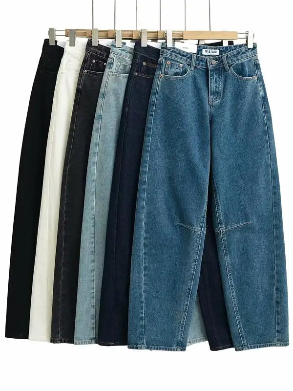 Retro American Waed Arc Blade Jeans High Waist Wide Leg Pants Casual Chic Design Spring Summer Autumn Winter Seasonal Use Life Charm