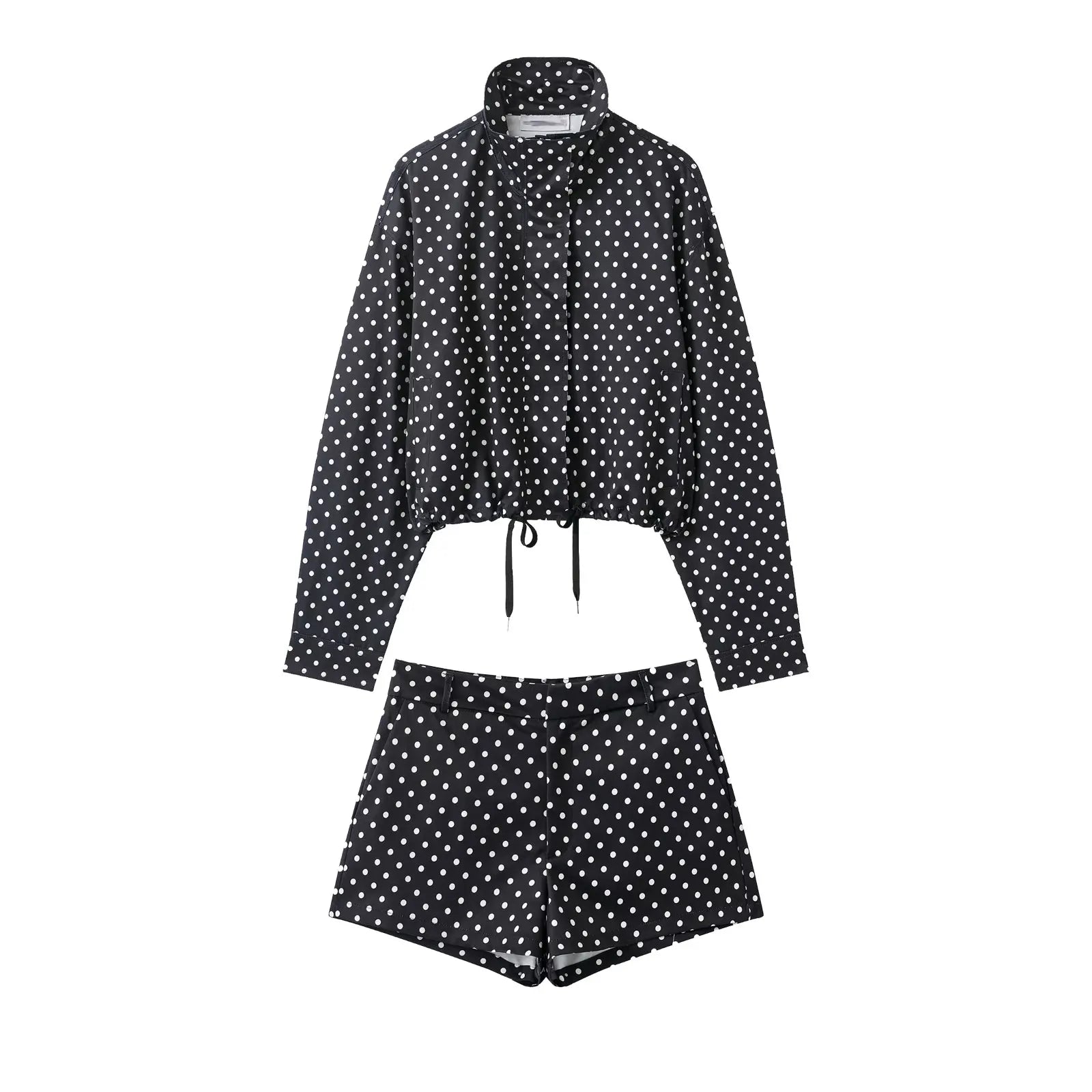 HH Women Fashion Polka Dot Coat Shorts Set Turtleneck Long Sleeve Zipper Jackets Slim Shorts Elegant Woman High Street Outfits Life Charm