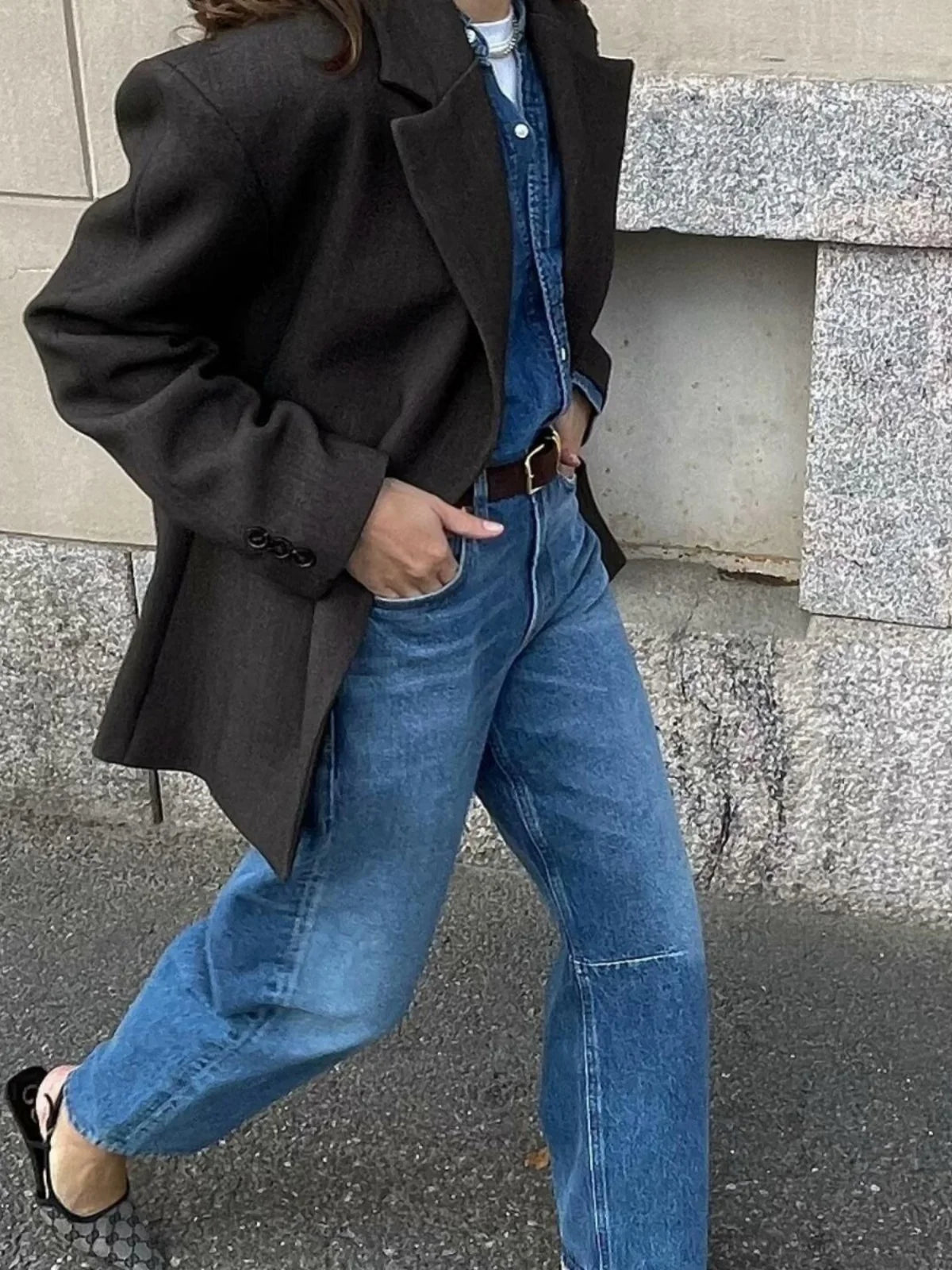 Retro American Waed Arc Blade Jeans High Waist Wide Leg Pants Casual Chic Design Spring Summer Autumn Winter Seasonal Use Life Charm