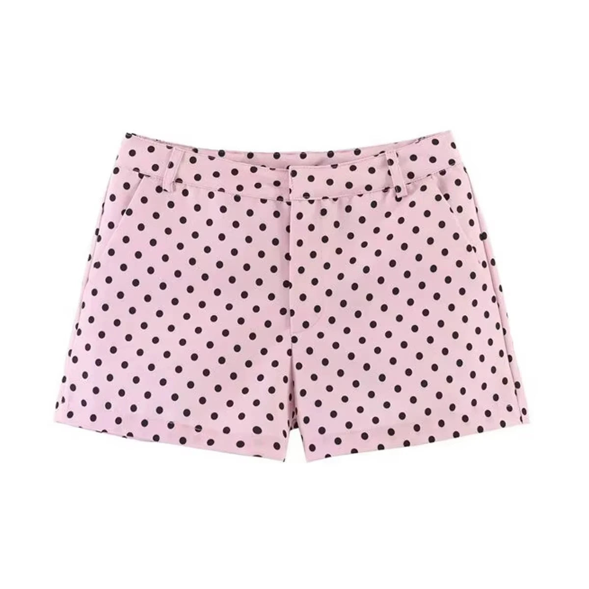 HH Women Fashion Polka Dot Coat Shorts Set Turtleneck Long Sleeve Zipper Jackets Slim Shorts Elegant Woman High Street Outfits Life Charm