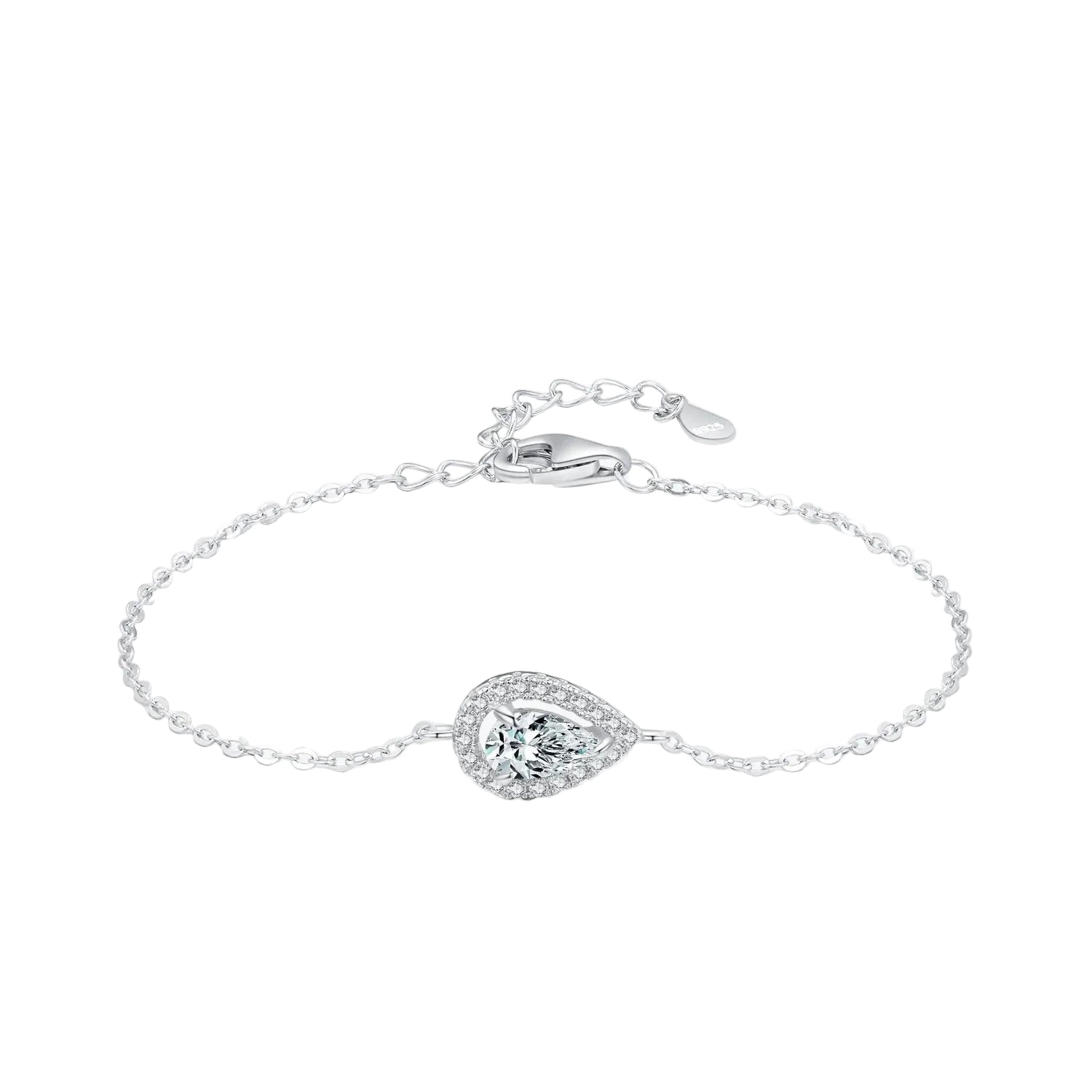 Pulseira Feminina Prata 925 Zircônia Gota Brilhante Luxo
