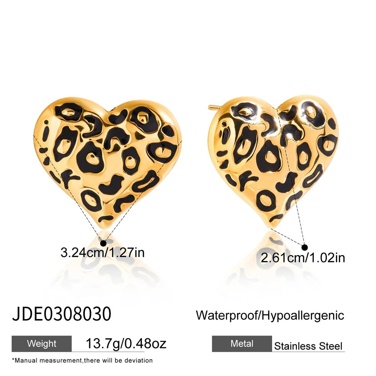 Brinco Wild Heart – Coração Animal Print Dourado