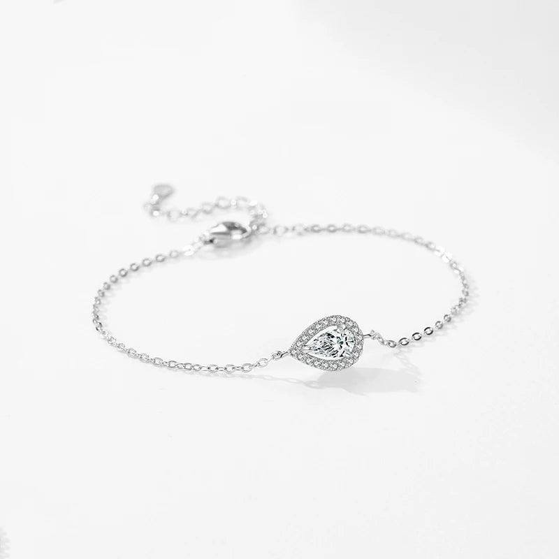 Pulseira Feminina Prata 925 Zircônia Gota Brilhante Luxo