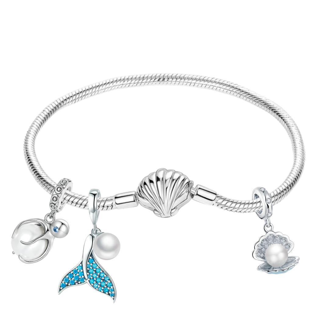 Kit Temático Oceano em Prata 925 – Berloques e Pulseira com Pérola e Elementos Marítimos – LifeCharm Black Friday