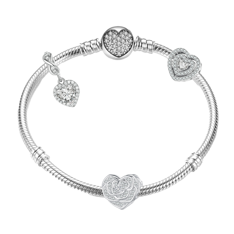 Coleção Brilho do Amor – Kit Exclusivo de Berloques e Pulseira Cravejados em Prata 925 - Black Friday