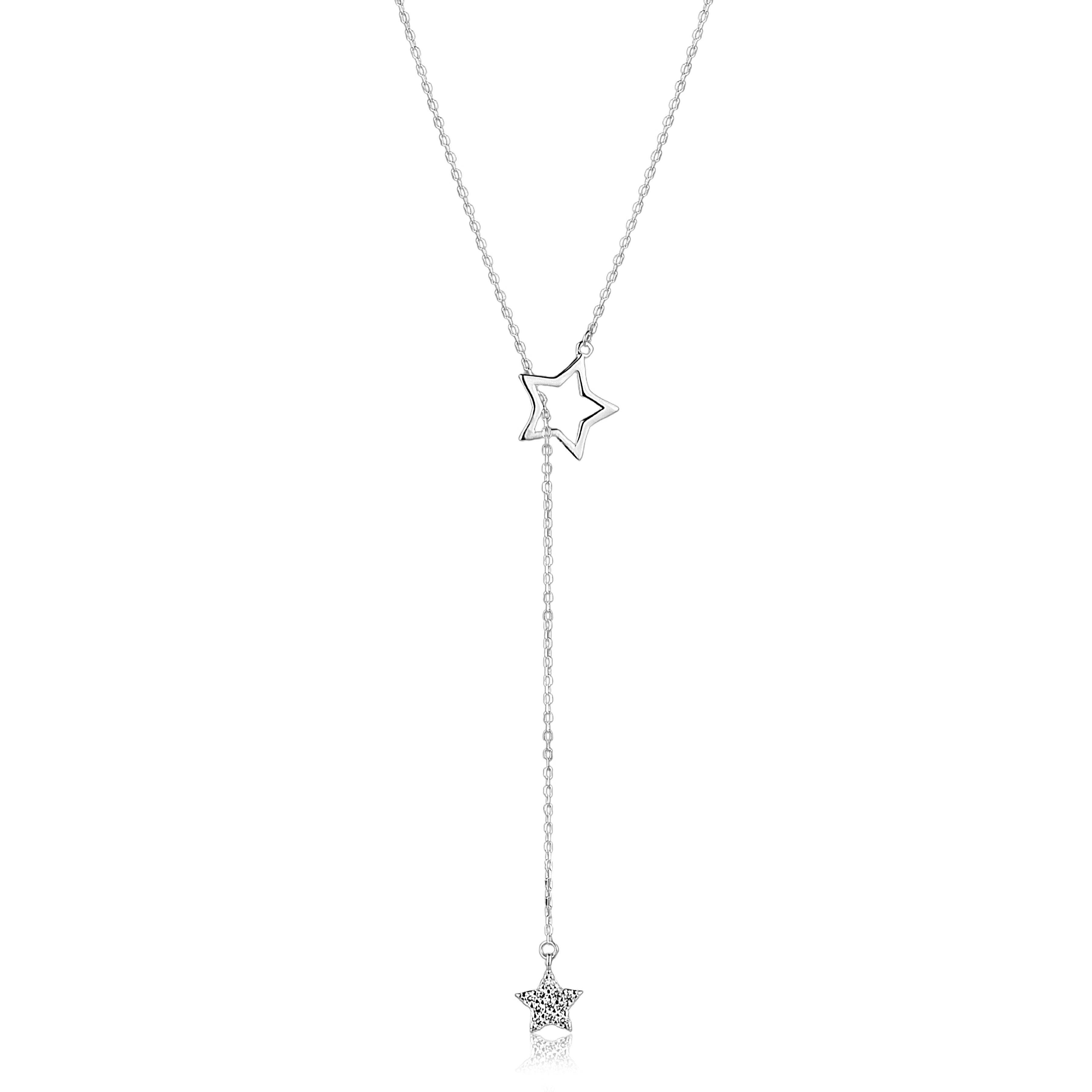 Colar em Prata 925 com Estrelas e Zircônias: Brilho Celestial Ajustável