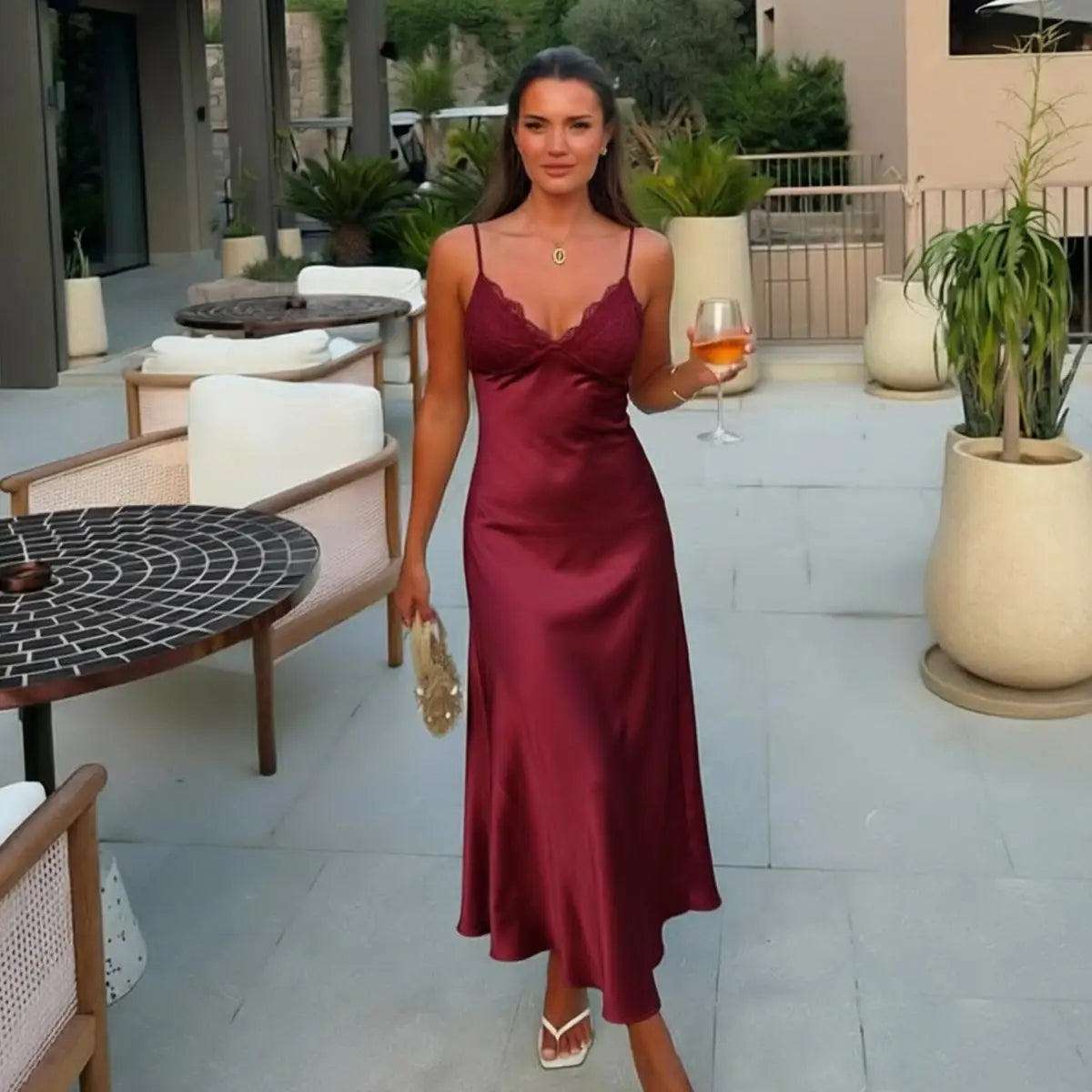 Yellow Satin Bias Cut Lace Midi Dress V Neck Backless Suspenders Elegant Women's Summer Dresses 2026 New Dinner Party Vestidos Life Charm