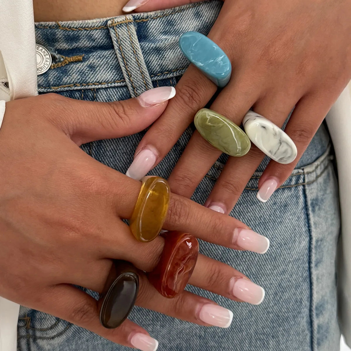 Anel de Resina Colorido Marmorizado Chunky – Kit 6 Unidades ou Avulso