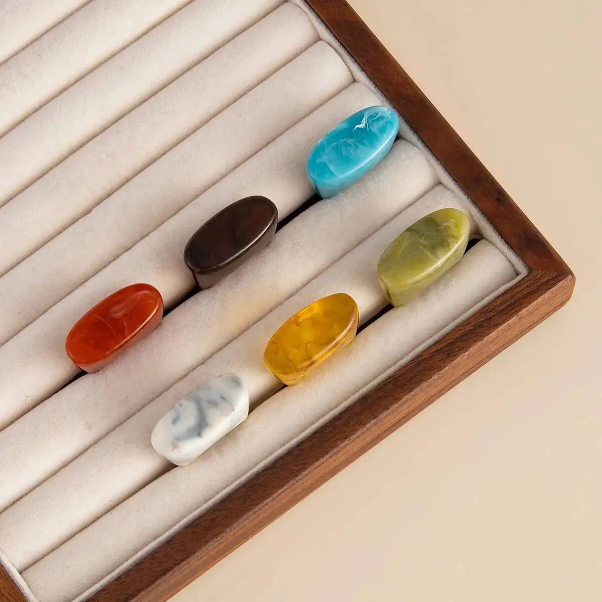 Anel de Resina Colorido Marmorizado Chunky – Kit 6 Unidades ou Avulso