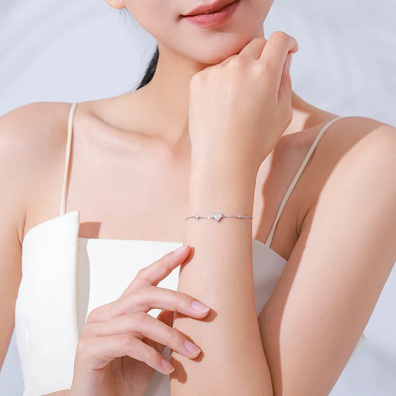 Pulseira Coração Cravejado em Prata 925