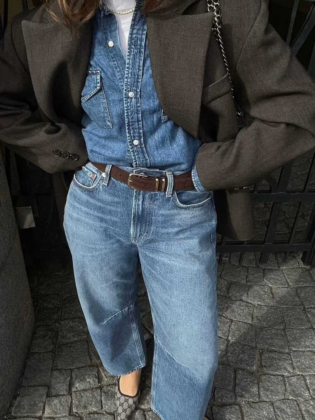 Retro American Waed Arc Blade Jeans High Waist Wide Leg Pants Casual Chic Design Spring Summer Autumn Winter Seasonal Use Life Charm