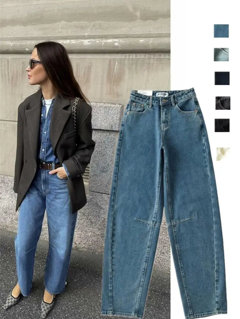 Retro American Waed Arc Blade Jeans High Waist Wide Leg Pants Casual Chic Design Spring Summer Autumn Winter Seasonal Use Life Charm