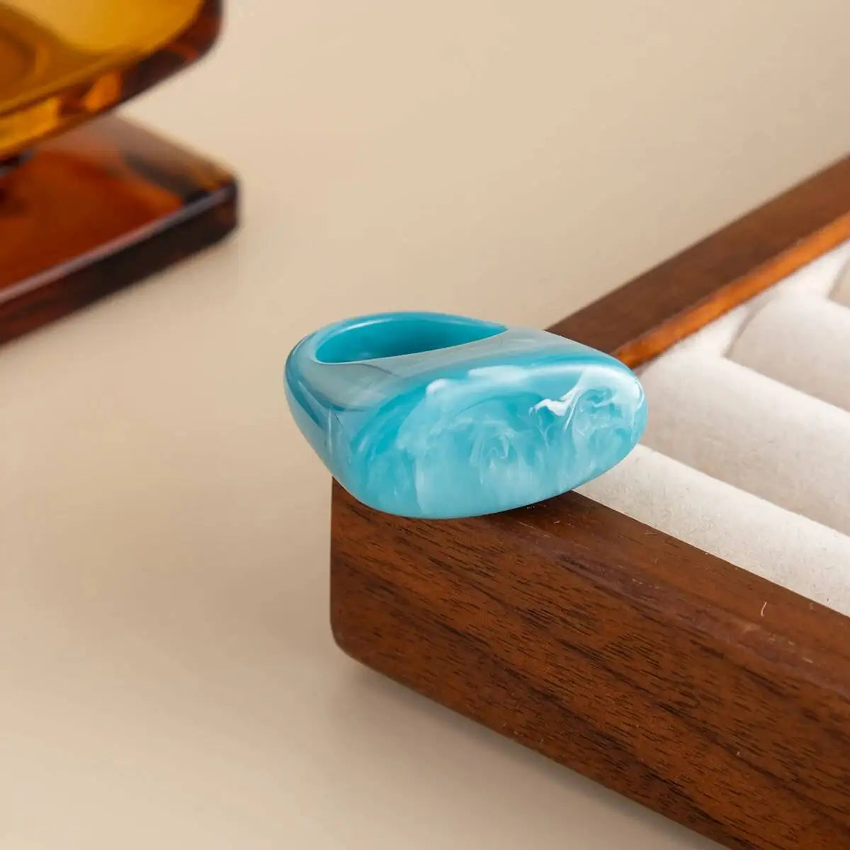 Anel de Resina Colorido Marmorizado Chunky – Kit 6 Unidades ou Avulso