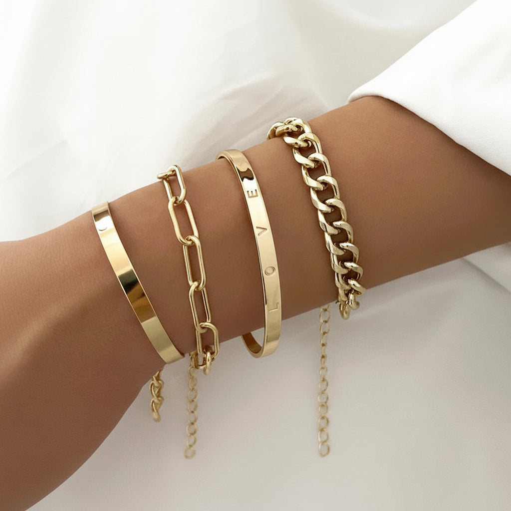 Kit Pulseiras Femininas Douradas Luxo