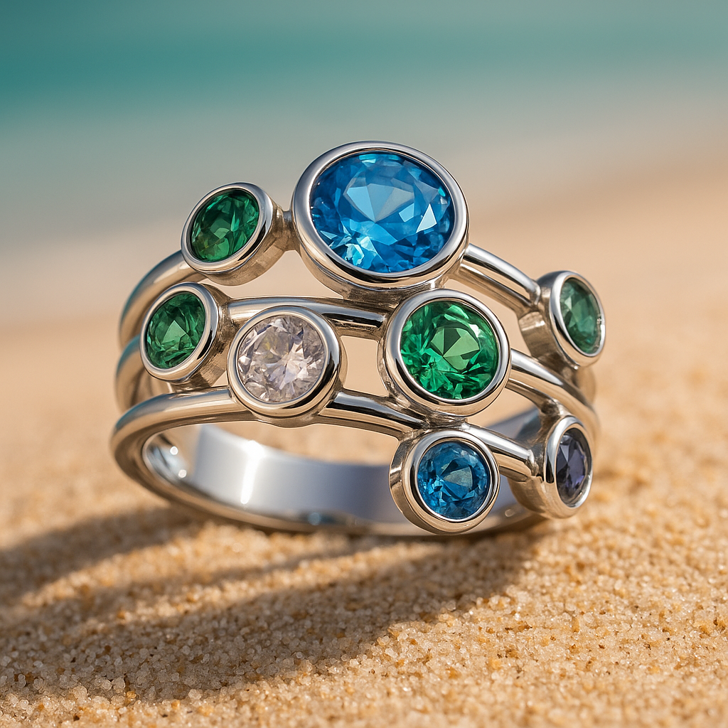 Anel Azul com Cristais Antigos